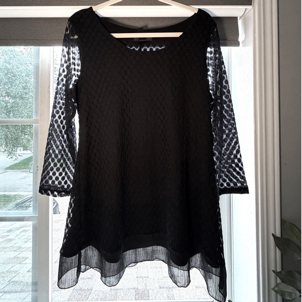 Style & Co Lace Sleeve Chiffon Hem Tunic Women's Plus 0X Black